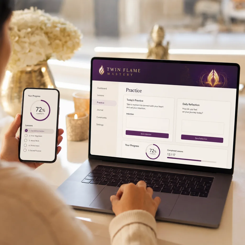 Inside the program: course dashboard with modules, lessons and reference guides